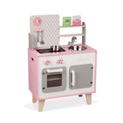 Wooden Toy Kitchen Janod Macaron Pink Cooker Oven Sink Clock Five Accessories 3+