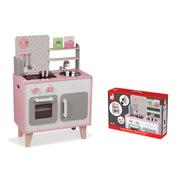 Wooden Toy Kitchen Janod Macaron Pink Cooker Oven Sink Clock Five Accessories 3+