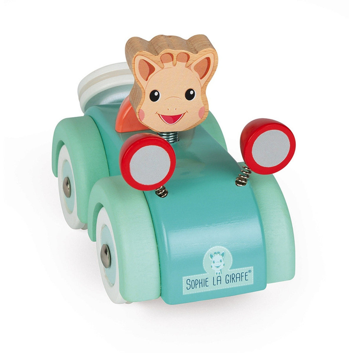 Wooden Toy Car Janod Sophie La Girafe Turquoise Push Along Spring Details 12-36m