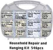 546 Piece Picture Hanging Kit Screws Hooks Nails Wall Plugs Assorted DIY Fixings