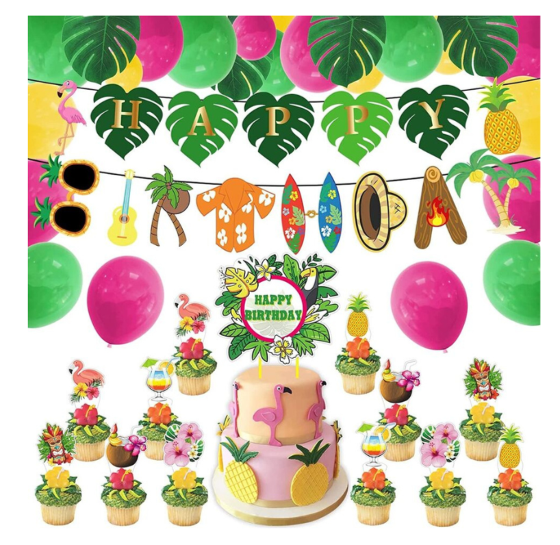 Hawaiian Luau Party Decoration Set 18 Balloons Aloha Banner Cake Cupcake Toppers