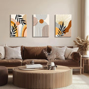 3 Piece Boho Wall Art Orange Botanical Sun Canvas Prints 50x70cm Framed Decor