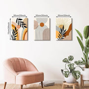 3 Piece Boho Wall Art Orange Botanical Sun Canvas Prints 50x70cm Framed Decor