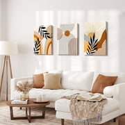 3 Piece Boho Wall Art Orange Botanical Sun Canvas Prints 50x70cm Framed Decor