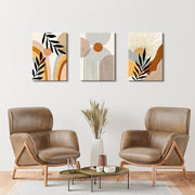 3 Piece Boho Wall Art Orange Botanical Sun Canvas Prints 50x70cm Framed Decor