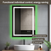 RGB LED Bathroom Mirror 70x50cm Anti Fog Dimmable Touch Sensor Wall Mount Lights