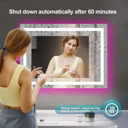 RGB LED Bathroom Mirror 70x50cm Anti Fog Dimmable Touch Sensor Wall Mount Lights