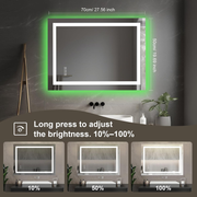 RGB LED Bathroom Mirror 70x50cm Anti Fog Dimmable Touch Sensor Wall Mount Lights