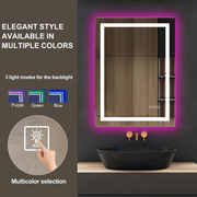RGB LED Bathroom Mirror 70x50cm Anti Fog Dimmable Touch Sensor Wall Mount Lights