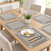 6Pcs Grey PVC Placemats Non Slip Washable Heat Resistant Woven Dining Table Mats