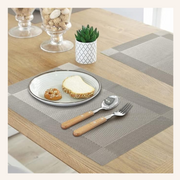 6Pcs Grey PVC Placemats Non Slip Washable Heat Resistant Woven Dining Table Mats