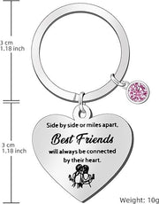 Best Friend Keyring Stainless Steel Engraved Friendship Gift Velvet Pouch Silver