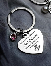 Best Friend Keyring Stainless Steel Engraved Friendship Gift Velvet Pouch Silver