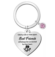 Best Friend Keyring Stainless Steel Engraved Friendship Gift Velvet Pouch Silver