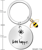 Bee Happy Keyring Stainless Steel Silver Engraved Keychain Birthday Velvet Pouch