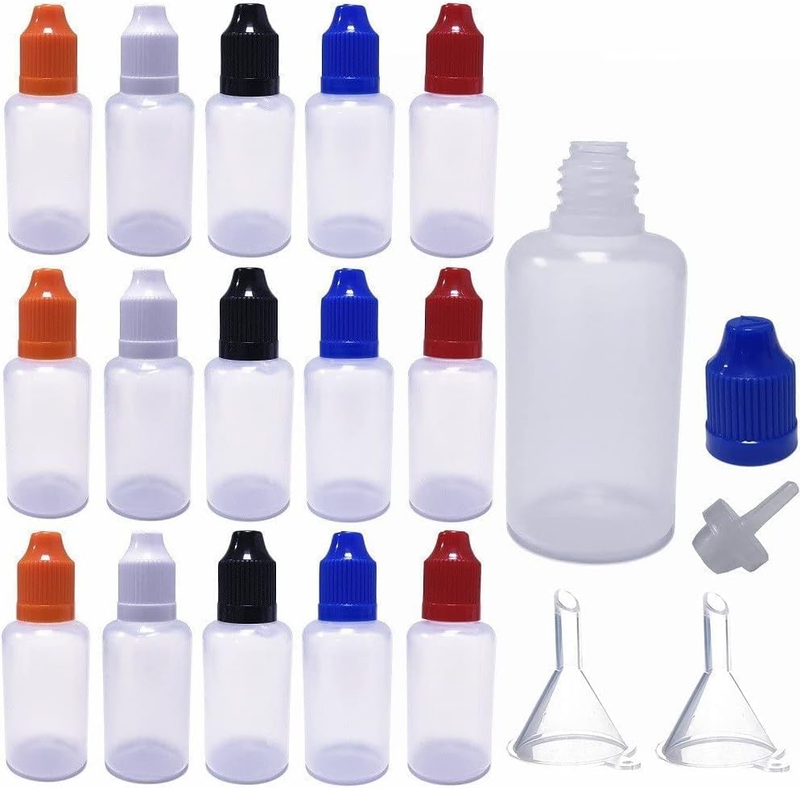 30 Piece 30ml Dropper Bottles Empty LDPE Plastic Squeeze Childproof Caps Funnels