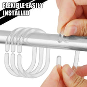 24 Shower Curtain Rings Clear Plastic C Shape Hooks Bathroom Rail Rod Hanger Set