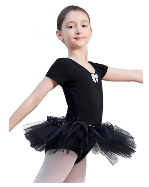 Girls Ballet Tutu Dress Black Leotard 4-5 Years 120cm Sequin Dance Costume Skirt