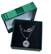 Layered Initial Necklace Women Silver Plated Paperclip Link Pendant 2Pc Gift Set