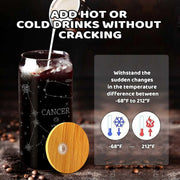 Cancer Zodiac Glass Cup 20oz Iced Coffee Mug Bamboo Lid Straw Astrology Gift Set