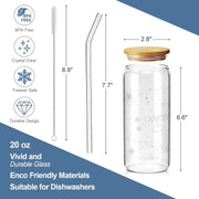 Cancer Zodiac Glass Cup 20oz Iced Coffee Mug Bamboo Lid Straw Astrology Gift Set