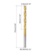 3.9mm HSS Twist Drill Bits Titanium Coated Steel Straight Shank Metal 2 Pack DIY