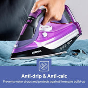 Steam Iron 3000W Ceramic Soleplate Vertical Steam 480ml Dry Wet Clothes Pressing