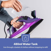 Steam Iron 3000W Ceramic Soleplate Vertical Steam 480ml Dry Wet Clothes Pressing
