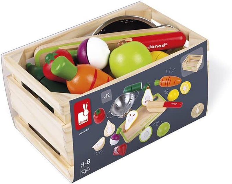 Wooden Cutting Fruit Vegetable Toy Food Set Kids Pretend Play Kitchen Crate 3Yrs