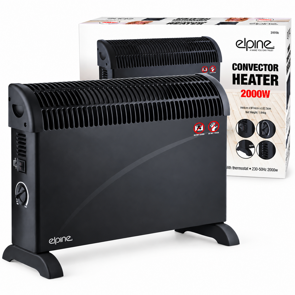 Electric Convector Heater 2000W Portable Freestanding Thermostat Black