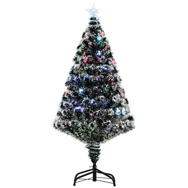 Christmas Tree 4ft Prelit Snow Tipped Fibre Optic LED Green White Xmas With Base