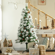 Christmas Tree 5ft Artificial Green Pine Berries Xmas 184 Tips Metal Stand Decor