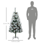 Christmas Tree 5ft Artificial Green Pine Berries Xmas 184 Tips Metal Stand Decor