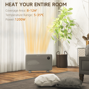Electric Convector Heater 1200W Wall Mounted LED Remote Timer Thermostat Fanless