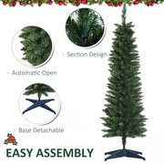 Christmas Tree 5ft Artificial Slim Pencil Pine Green 294 Tips Xmas With Stand