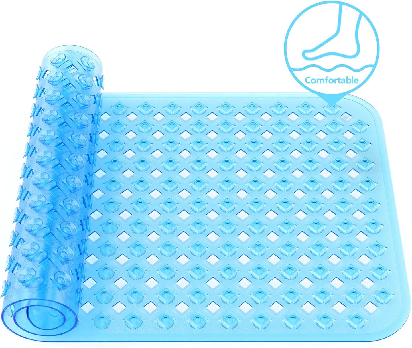 Bath Mat Anti Slip Shower Mat Anti Mould 88x40cm Mat  for Inside Bath Blue