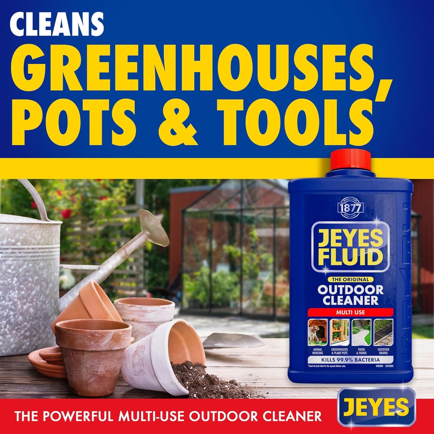 Jeyes Fluid Outdoor Cleaner & Disinfectant for Paths, Patios, Driveways, Pet Housing & Unblocking Drains, 1 Litre