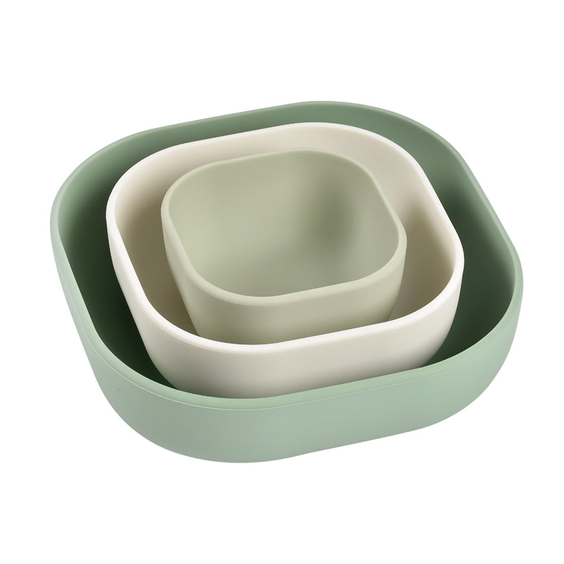 Béaba Set of 3 Silicone Bowls (Sage green/Cotton/Misty green) Baby Products Wholesaler