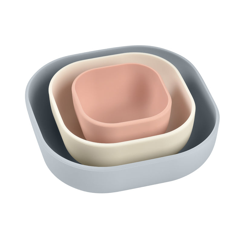 Béaba Set of 3 Silicone Bowls (Velvet grey/Cotton/Dusty rose) Baby Products Wholesaler