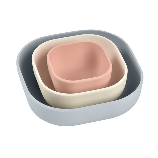 Béaba Set of 3 Silicone Bowls (Velvet grey/Cotton/Dusty rose) Baby Products Wholesaler
