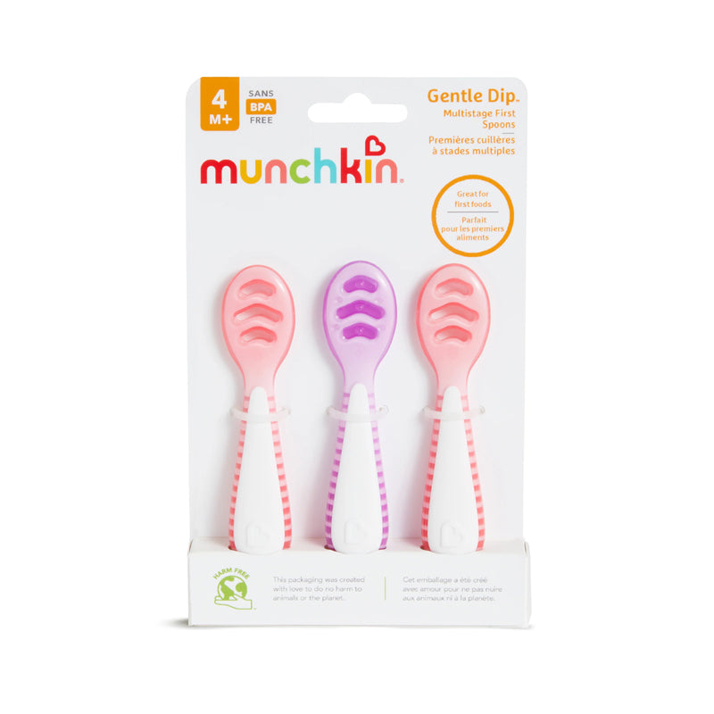 Munchkin Gentle Dip Multistage First Spoons Pink Purple 3Pk Baby Products Wholesaler