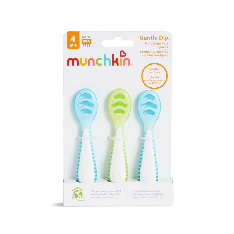 Munchkin Gentle Dip Multistage First Spoons Blue Green 3Pk Baby Products Wholesaler