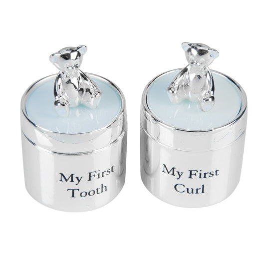 Bambino Silverplated First Tooth & Curl Set Blue Baby Products Wholesaler