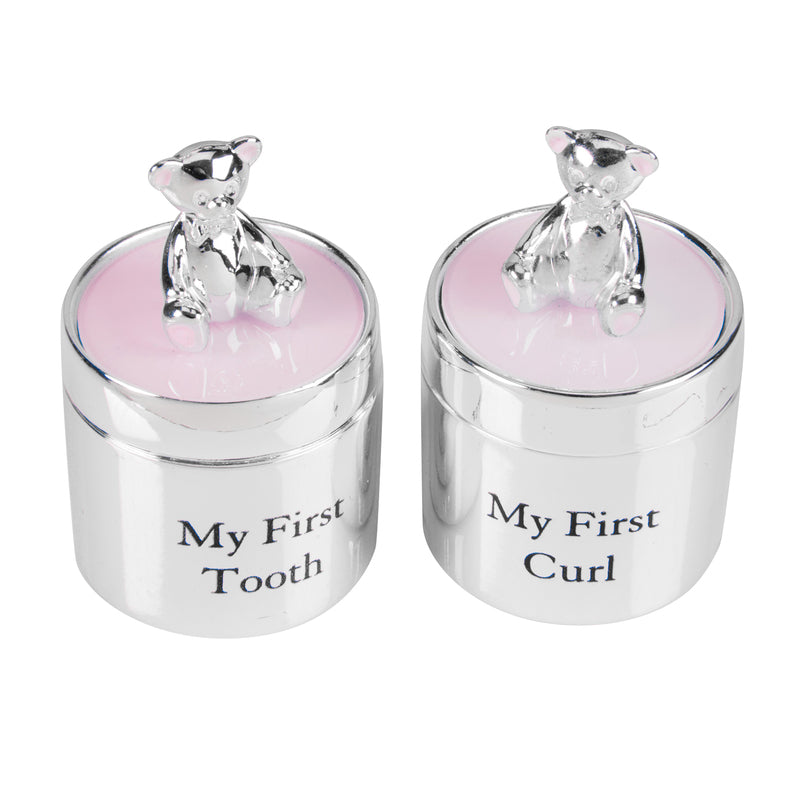 Bambino Silverplated First Tooth & Curl Set Pink Baby Products Wholesaler