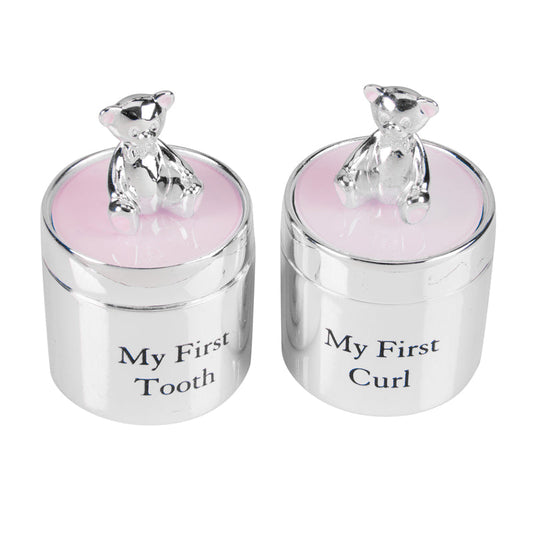 Bambino Silverplated First Tooth & Curl Set Pink Baby Products Wholesaler