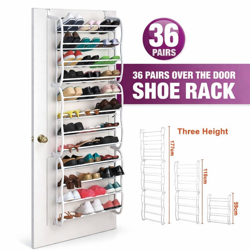 36 Pairs Shoe Rack Over The Door Hook Hanging Shelf Holder Storage Organiser