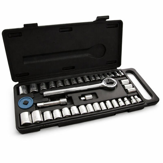 Wrench Socket Set Driver Metric Imperial Essential Box 1/4'' 3/8 Inch 40pc