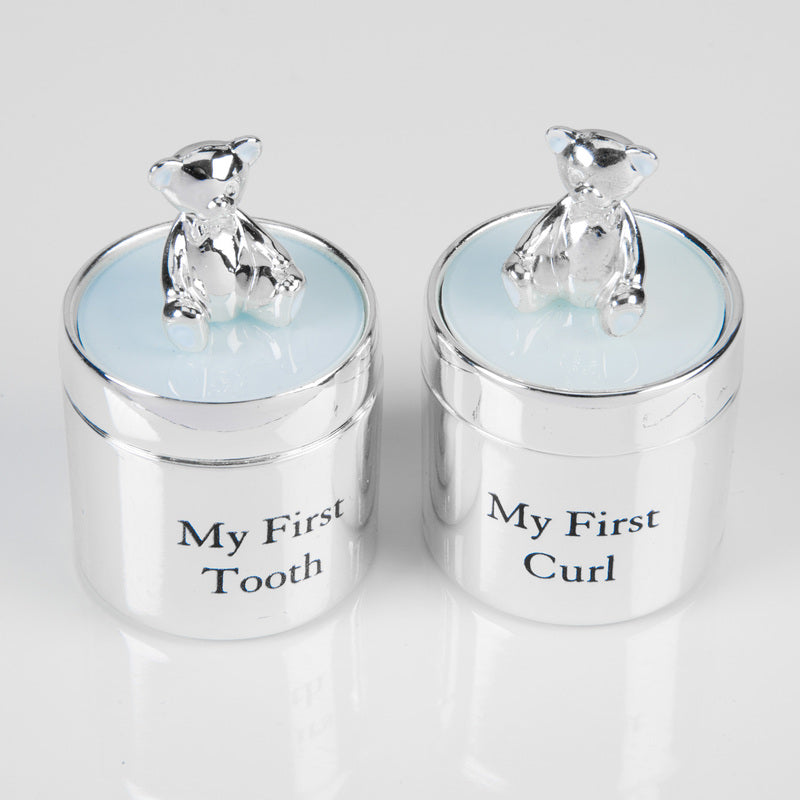 Bambino Silverplated First Tooth & Curl Set Blue Baby Products Wholesaler