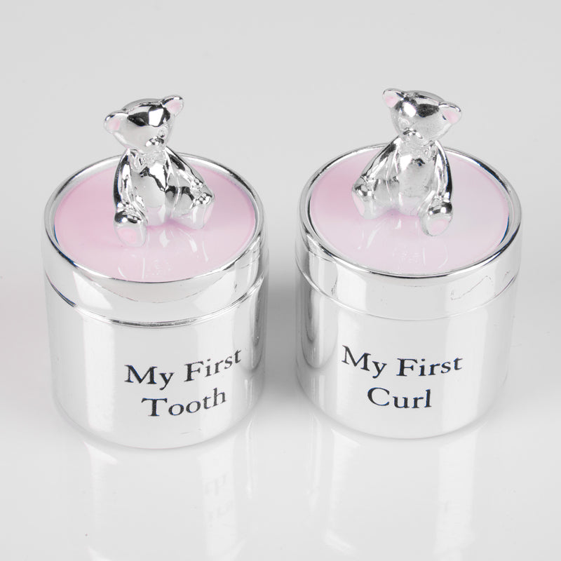 Bambino Silverplated First Tooth & Curl Set Pink Baby Products Wholesaler
