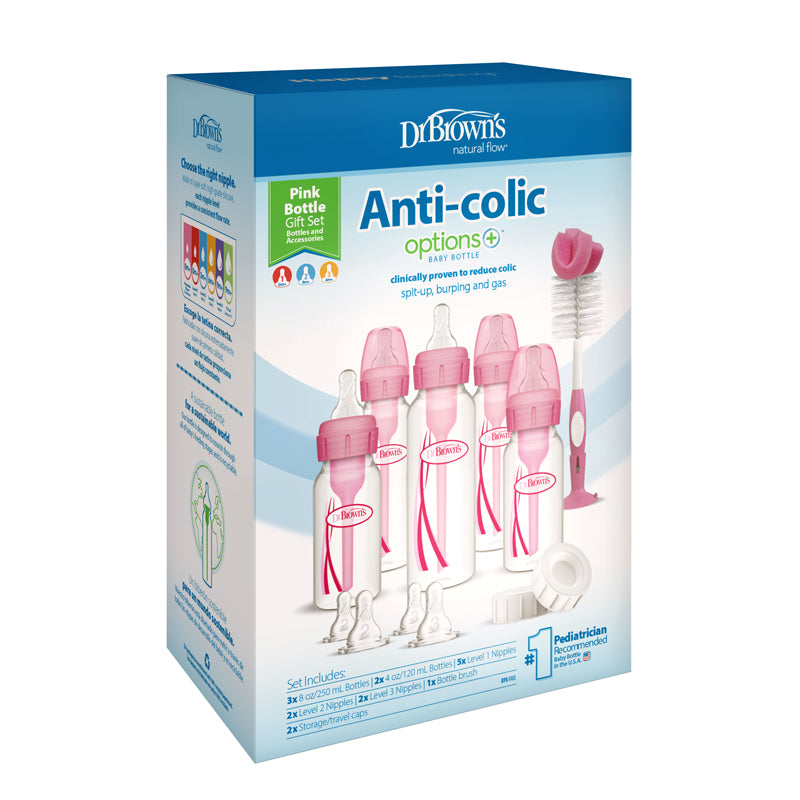 Dr Brown's Anti-Colic Options+ Narrow Neck Pink Baby Bottle Gift Set Baby Products Wholesaler